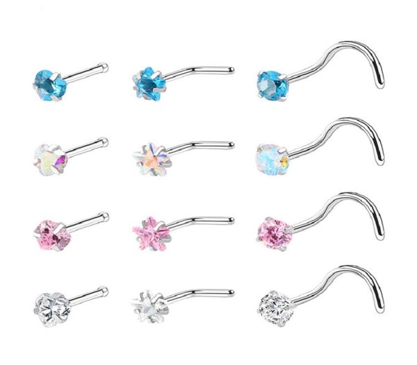 

20g nose rings 316l stainless steel zirconia screw studs for women men body piercing jewelry3039116, Silver