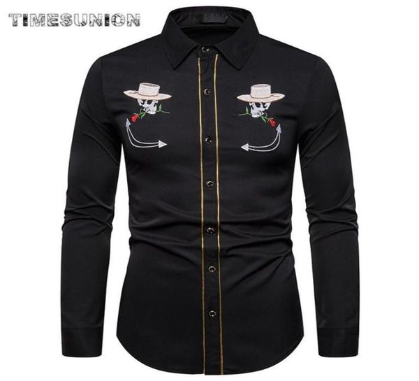 

mens western cowboy shirt stylish embroidered slim fit long sleeve party shirts men brand design banquet button down shirt male9552548, White;black