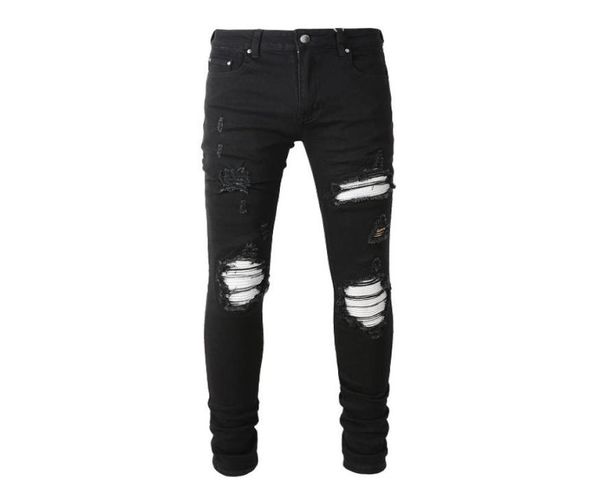 

men039s jeans high street ripped patch stretch slim black jeans9739525, Blue