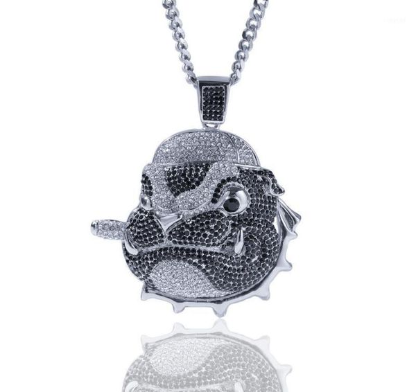

pendant necklaces personality full zircon pug necklace hip hop dog head iced out fashion ppupy men rapper jewelry necklace19136124, Silver