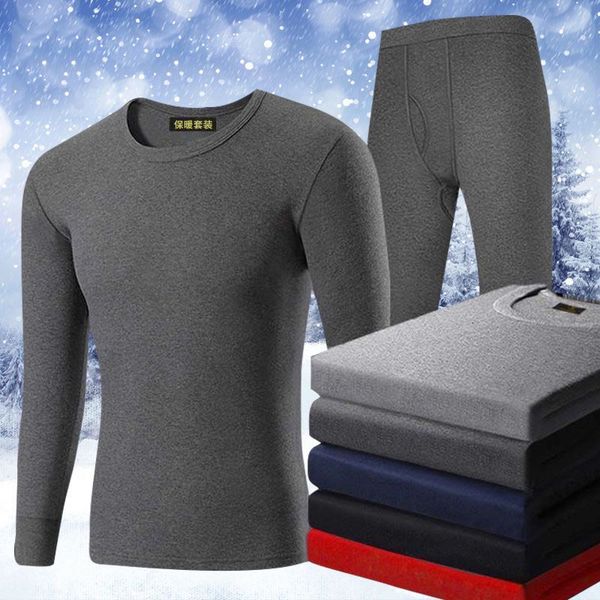 

men s tracksuits winter thick warm o neck shirt pants set men fleece casual slim fit base shirts suit keep underwear sets 230821, Gray