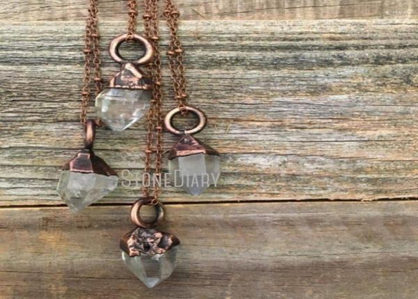 

pendant necklaces nm39953 herkimer diamond raw crystal necklace boho clear quartz natural stone rough electroformed bohemian gypsy9592558, Silver