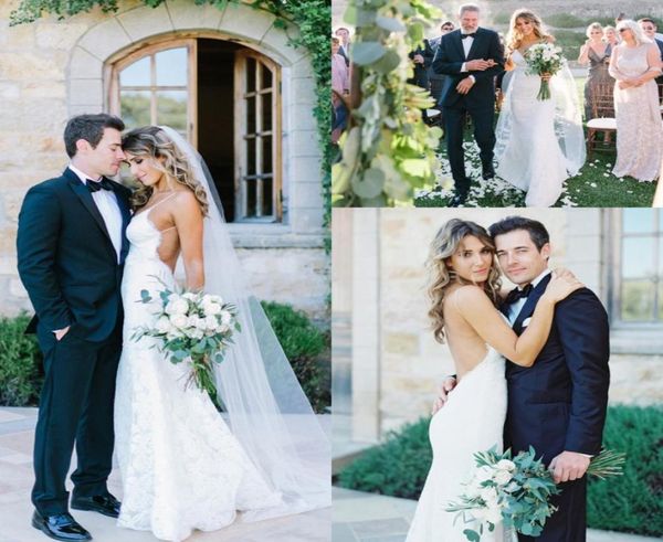 

2017 new lace mermaid wedding dresses spaghetti straps backless wedding bridal gowns court train garden wedding dress1458100, White