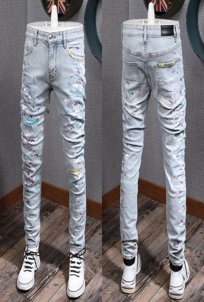 

destroyed biker jeans men039s fashion slim vintage biker jeans casual denim pants damage long moto trousers9086026, Blue