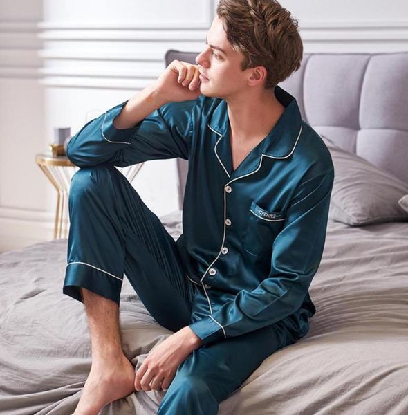 

men039s sleepwear xifenni faux silk pajamas male 2021 autumn silky ice man longsleeve solid color pajama sets 90025291376, Black;brown