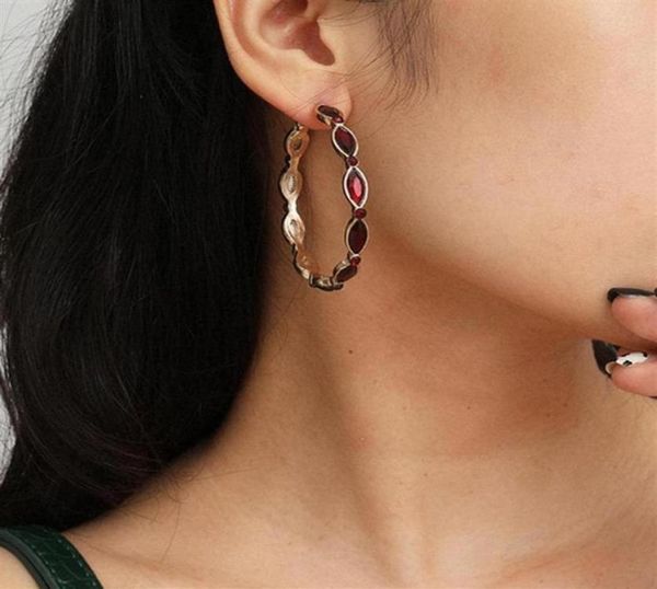 

vintage mosaic red crystal hoop earrings for women retro zinc alloy gold color drop earrings jewelry party club ears jewelry31912170812, Golden;silver