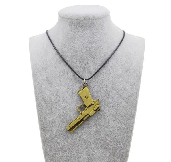 

original new counter strike leather chain men039s revolver choker necklace vintage gold cs go gun necklace men jewelry party so9232920, Silver