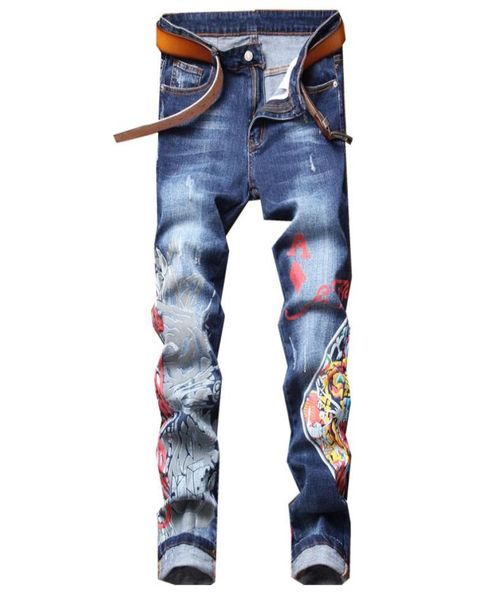 

printing dyeing men039s jeans blue slim stretch denim pants pantalones para hombre vaqueros9587590