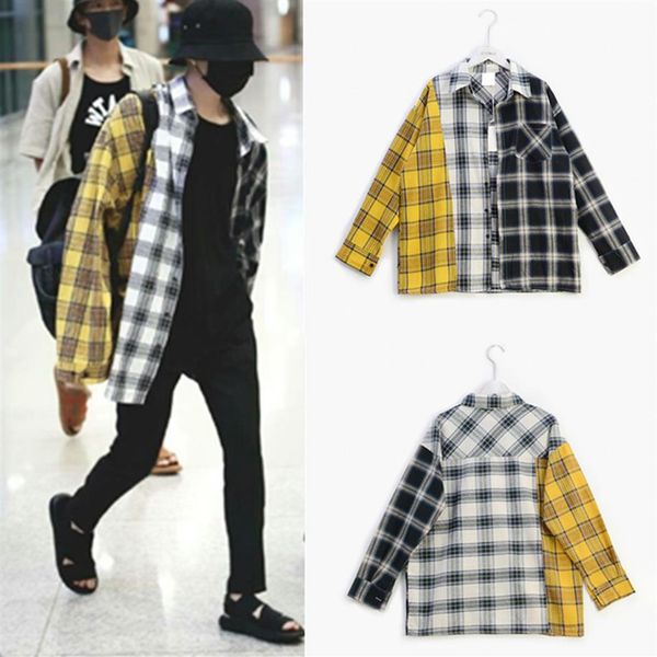 

mens shirts new style color matching plaid shirt spring and autumn mens clothing 290k, White;black