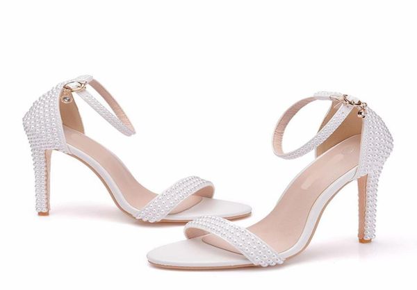 

handmade white pearl wedding sandals open toe high heel party prom shoes summer sandals 4 inches bridesmaid shoes9382800, Black