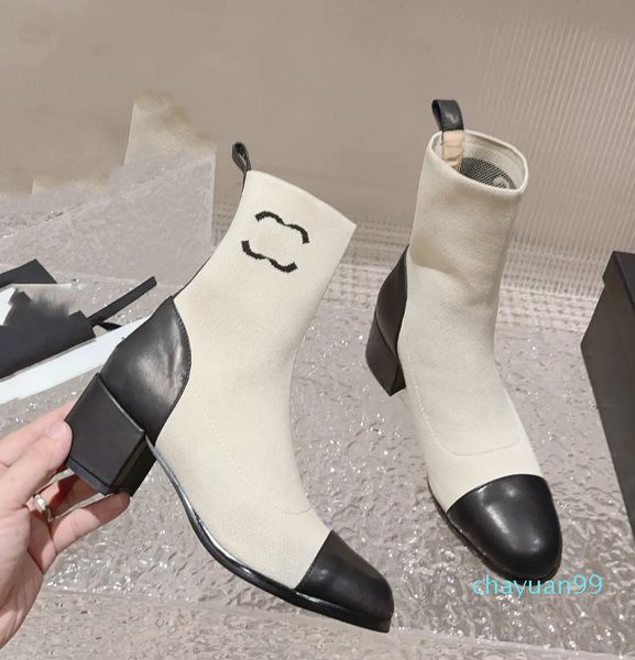 

luxury designer sock boots women ankle booties winter leather boot, Black
