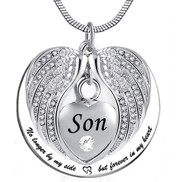 

son angel wing urn necklace for ashes heart cremation memorial keepsake pendant necklace jewelry with fill kit and gift7918935, Silver