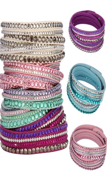 

new fashion multilayer wrap bracelets slake deluxe leather charm bangles with sparkling crystal women sandy beach fine jewelry gif5120971, Golden;silver