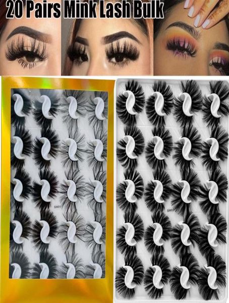 

20 pairs set 25mm mixed styles 3d mink false eyelashes natural long lashes handmade wispies bushy fluffy eye makeup tools242h2566012
