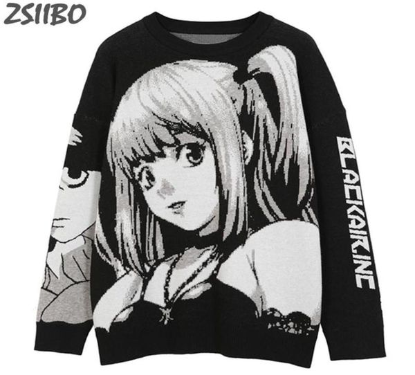 

vintage mens hiphop streetwear harajuku sweater retro japanese style anime girl knitted sweater 2021 autumn cotton pullover 7134221, White;black