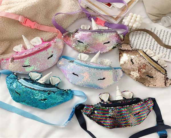 

kids unicorn fanny pack sequins cartoon waist belt bags fashion girls crossbody messager bag paillette purse travel beach shoulder3405021, Black