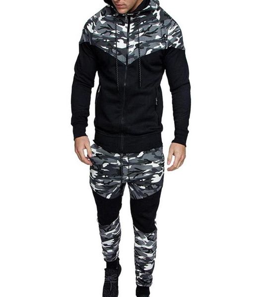 

2020 spring men printed tracksuits joggers sportswear sweatshirt sports suit patchwork sweatpants 2pcs men camouflage gym sets9991598, Black;brown