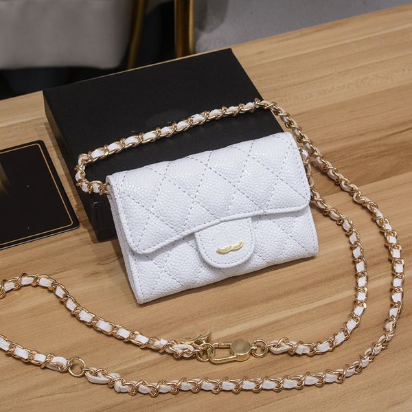 

designer womens mini purse classic caviar bag adjustable chain fanny pack cowhide clamshell hardware metal buckle luxury handbag card holder, Red;black