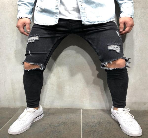 

mens jeans hip hop motorcycle biker mens jeans men hole on knee light blue denim pants plus size3607344
