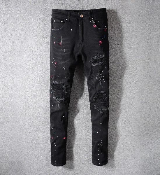 

2019 new mens stylist jeans distressed zipper jeans mens biker pants ripped denim pants size 28402820680, Blue