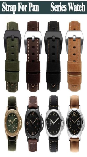 

watch band for panerai pam luminor calfskin retro frosted leather accessories waterproof strap stainless steel pin buckle7523451, Black;brown