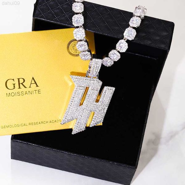 

yu ying customization letter pendant solid silver gra moissanite necklace pendant for hiphop jewelry