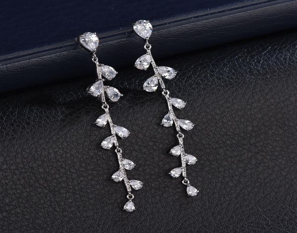 

white gold color plated fashion long ladies tassell earings with cubic zirconia for women wedding party acccessories8542534, Silver