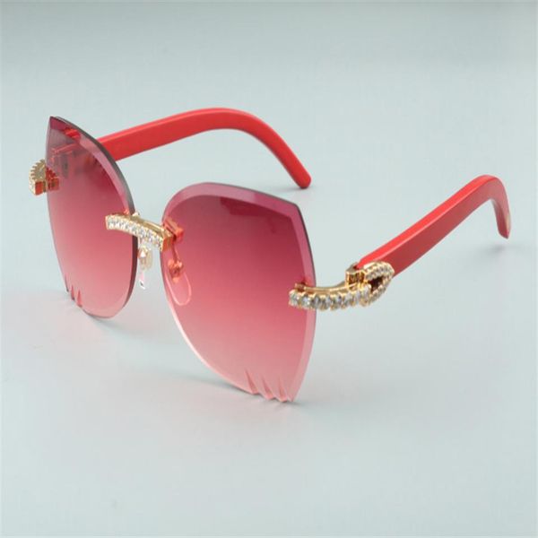

2019 t3524017-4 trimming cutting lenses xl diamonds sunglasses natural red wooden temples glasses size 18-13226a, White;black