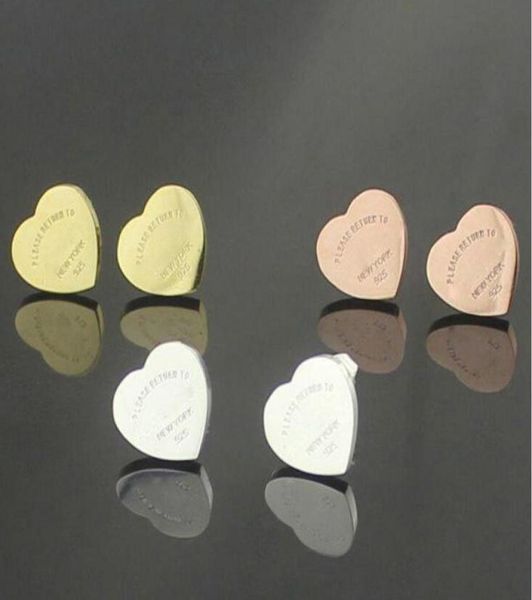 

famous brand 316l titanium steel stud earring heart shape women charm love earrings fashion jewelry whole6540095, Golden;silver