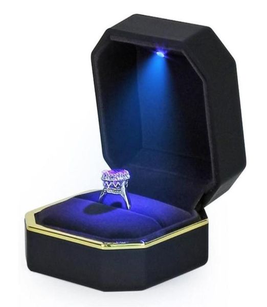 

3 colorluxury bracelet box square velvet wedding ring case jewelry gift box with led light for proposal engagement wedding 22050995154265, Black;white