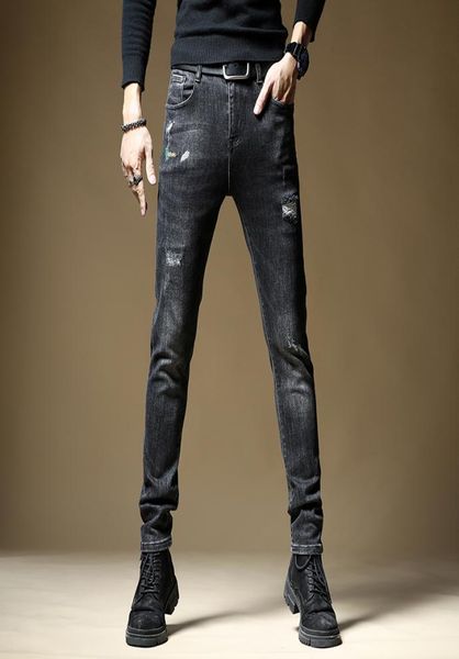 

men039s jeans small foot pants hole repair stretch pants trendy fashion spring and autumn models tight9615882, Blue