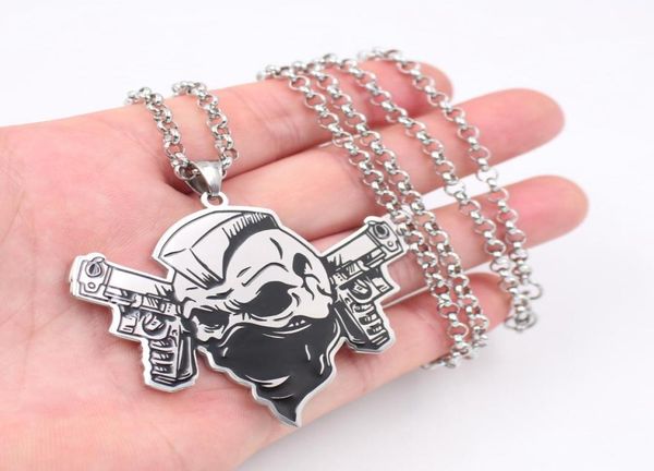 

gnayy men hip-hop jewelry black polished pure stainless steel icp skull un pendant necklace 4mm 30 inch rolo chain7733474, Silver