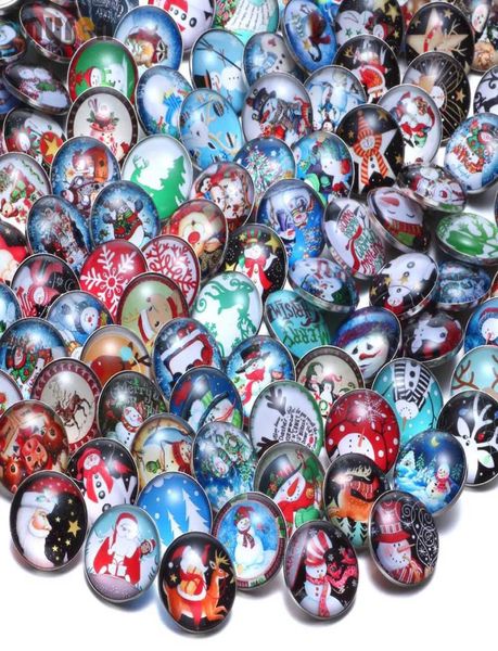 

50pcslot multi mixed christmas pattern glass snap buttons fit diy jewelry 18mm snaps santa snowman theme for women charm bracelet6200314, Golden;silver