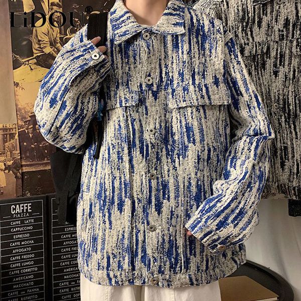 

men's jackets spring autumn fashion y2k trend casual jacket man lapels tie-dye pocket male loose vintage all match outerwear coat men, Black;brown