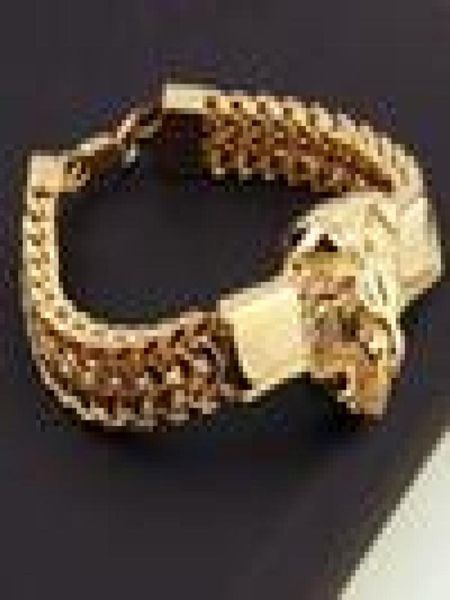 

punk jewelry figaro chain mens bracelet stainless steel silver colorgold color lion head bracelet mens cuff bracelet 866 inch cx3279156, Golden;silver
