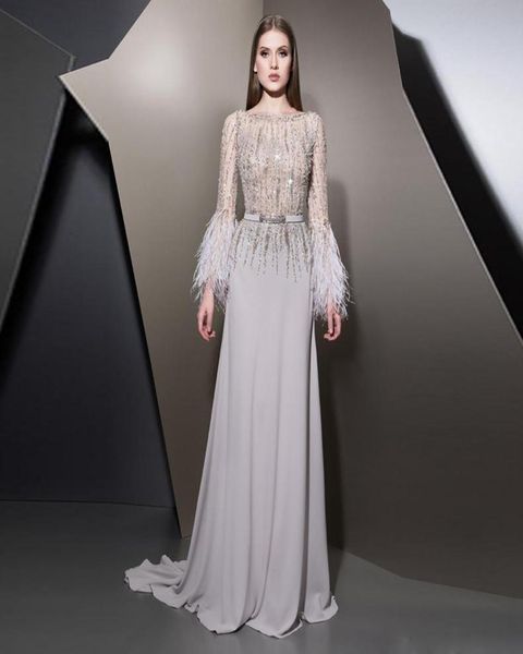 

illusion aline feather evening dresses scoop neck long sleeve beaded sequin celebrity dress chiffon skirt special occasion dr2233572, Black;red