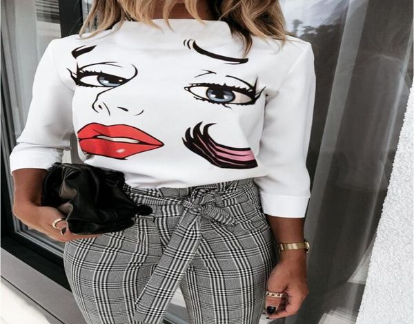 

fashion new womens printing ol face & tees long sleeve ladies party casual drs size s-3xl3332496, White