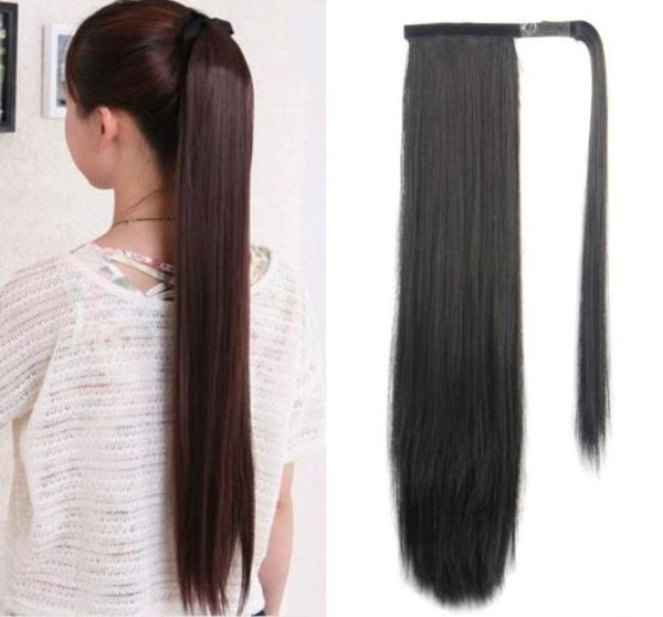 

rebeauty hair 24 inch long straight clip in hair ponytail extension wrap around synthetic ponytail clip in hair extensions natural1451797, Black