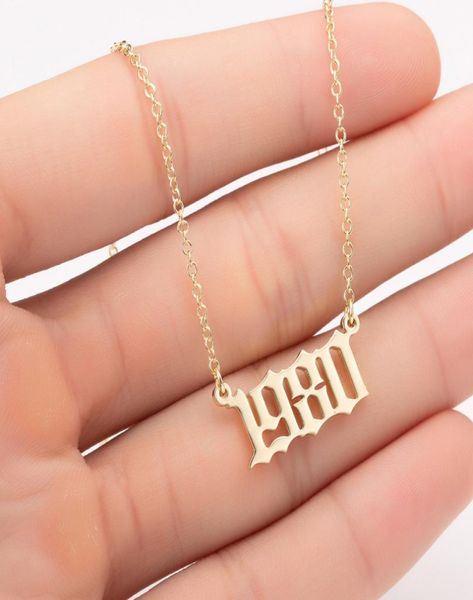

fashion birth years necklaces initial letter year number pendant birthday gift charm stainless steel necklace women jewelry1334480, Silver