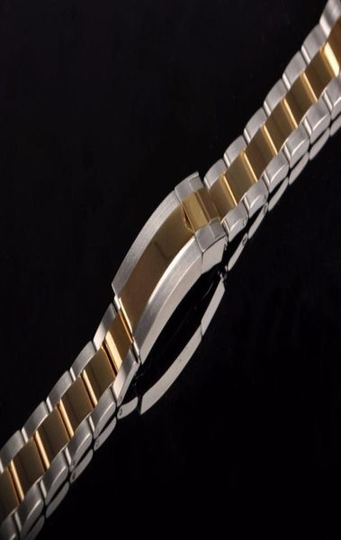 

20mm new middle half gold two tone polished brushed 316l solid stainless steel metal curved end watch band belt strap bracelets5778987, Black;brown