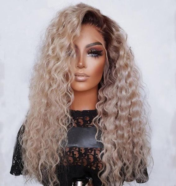 

curly brown ombre blonde lace front wig human hair peruvian remy 13x4 hd transparent 360 frontal wigs for women 150density on sal5171548, Black;brown