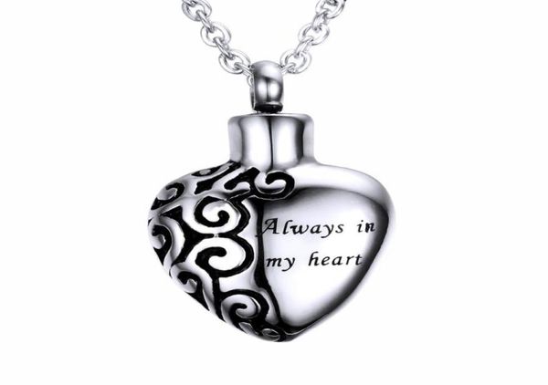 

stainless steel openable heart cremation urn pendant ashes urn necklaces always in my heart letter pendant keepsake memorial ash u4709261, Silver