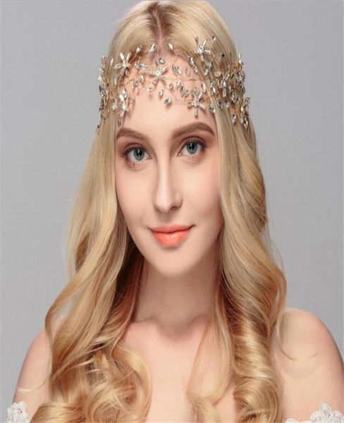 

wedding crystal rhinestone forehead headband ribbon crown tiara hair accessories bridal headpiece jewelry prom headdress gold2045620, Slivery;golden