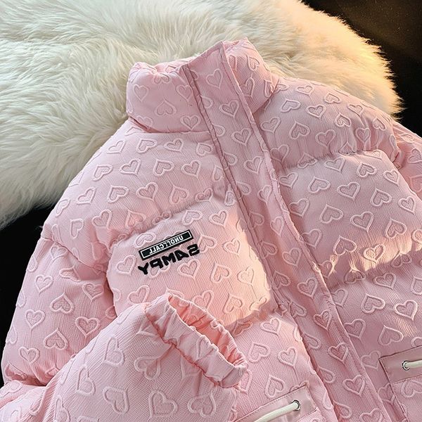 

women s jackets winter love stand collar cotton jacket women harajuku fashion casual multi functional pocket zipper thickened bread down 230, Black;brown
