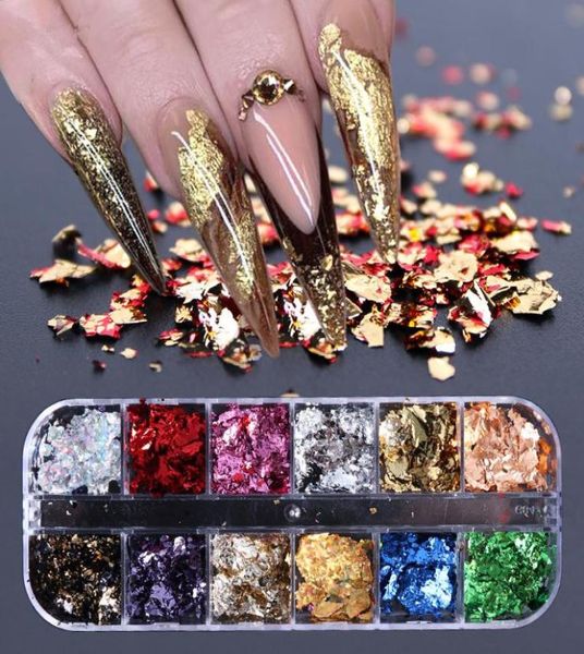 

12 grid nail sequins paillette aluminum irregular flakes gold silver pigment nail art decoration mirror glitter foil paper1441261, Silver;gold