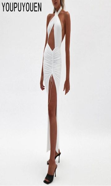 

women summer hollow long halter party club dress off shoulder split backless ruched wrap bodycon maxi clubwear clothing3449436, Black;gray