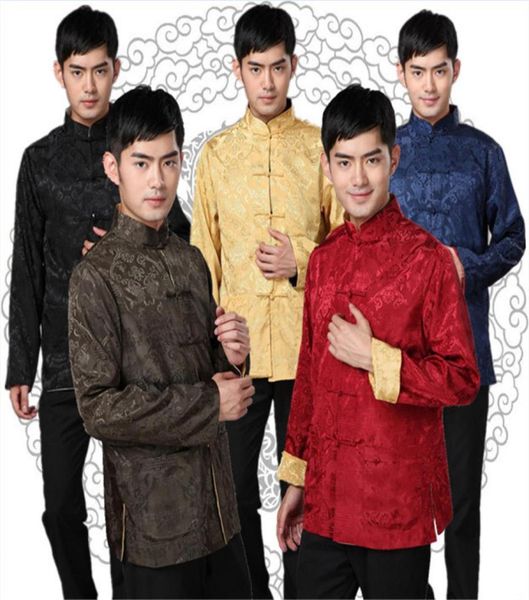 

twosided wear jackets men long sleeve silk jacket button plus size 3xl print chinese tang mandarin collar wedding jackets9191195, Red