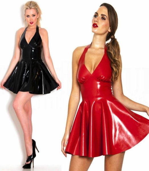 

women fashion vestido exotic dress plus size halter collect waist ruffled skirt lingerie latex dress clubwear dancewear 9354202, Black;gray