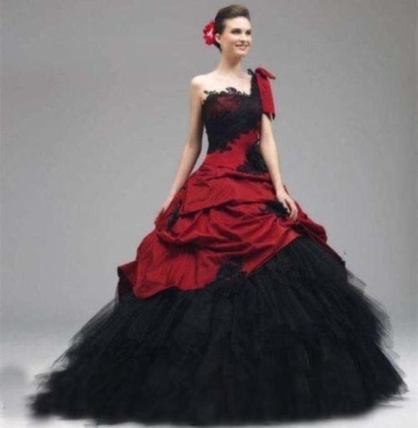 

vintage ball gown princess black and red gothic wedding dresses one shoulder 1950s colorful bridal gowns non white custom made3649167