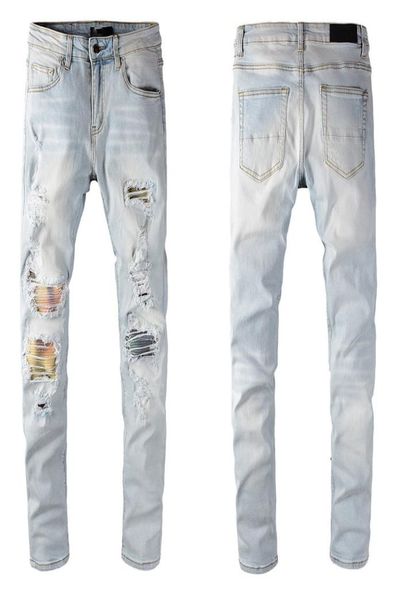 

mens jeans classic hip hop pants stylist jeans distressed ripped biker jean slim fit motorcycle denim jeans rf4y7873547, Blue